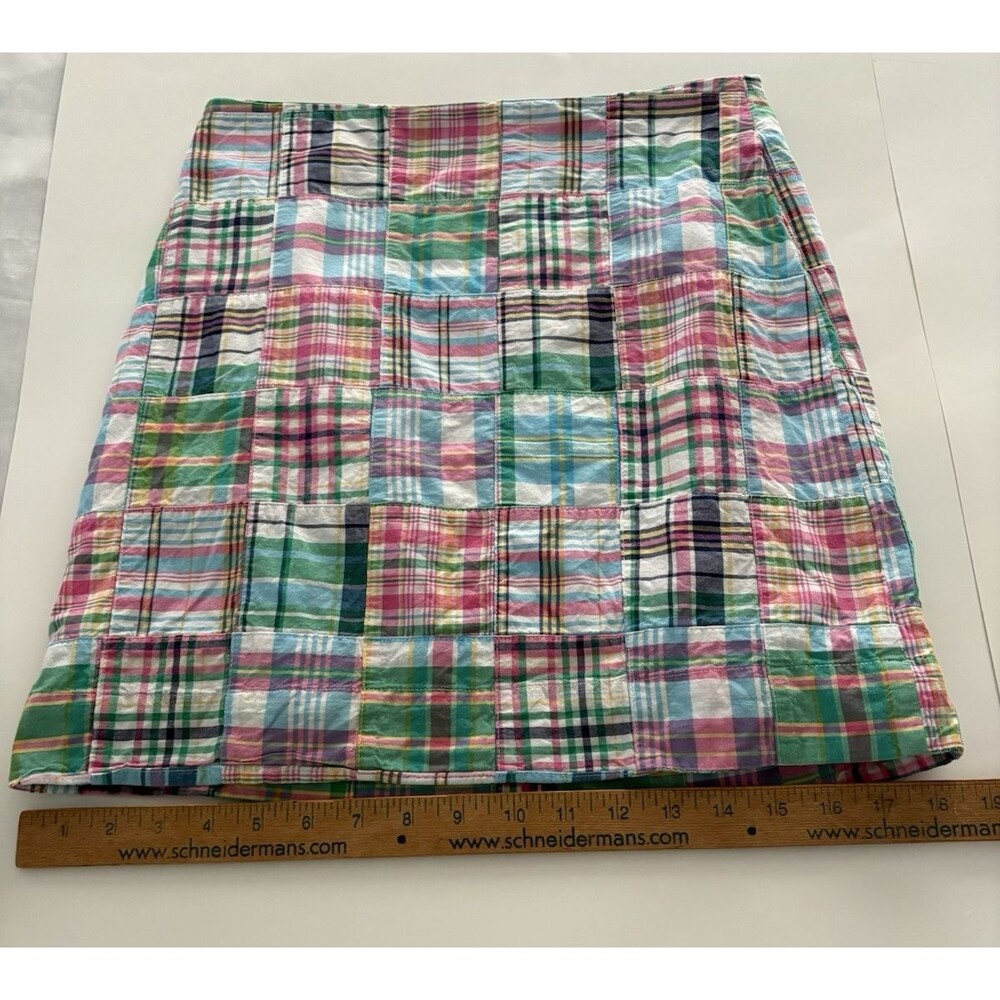 Talbots Patchwork Skirt Womens 4P Pink Blue Green Madras Plaid Preppy Beach - Picture 11 of 13